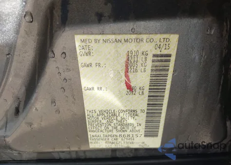 2015 Nissan Altima 2.5 S from USA, damaged, VIN 1N4AL3AP6FN868157